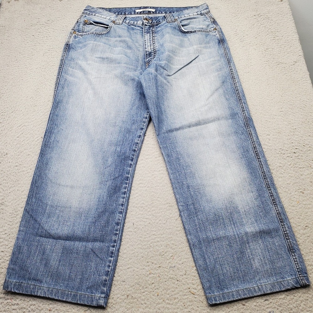 Mavi Wide-Leg Whiskered Jeans Men Size 36/32 Blue Denim Cotton Medium Wash Faded